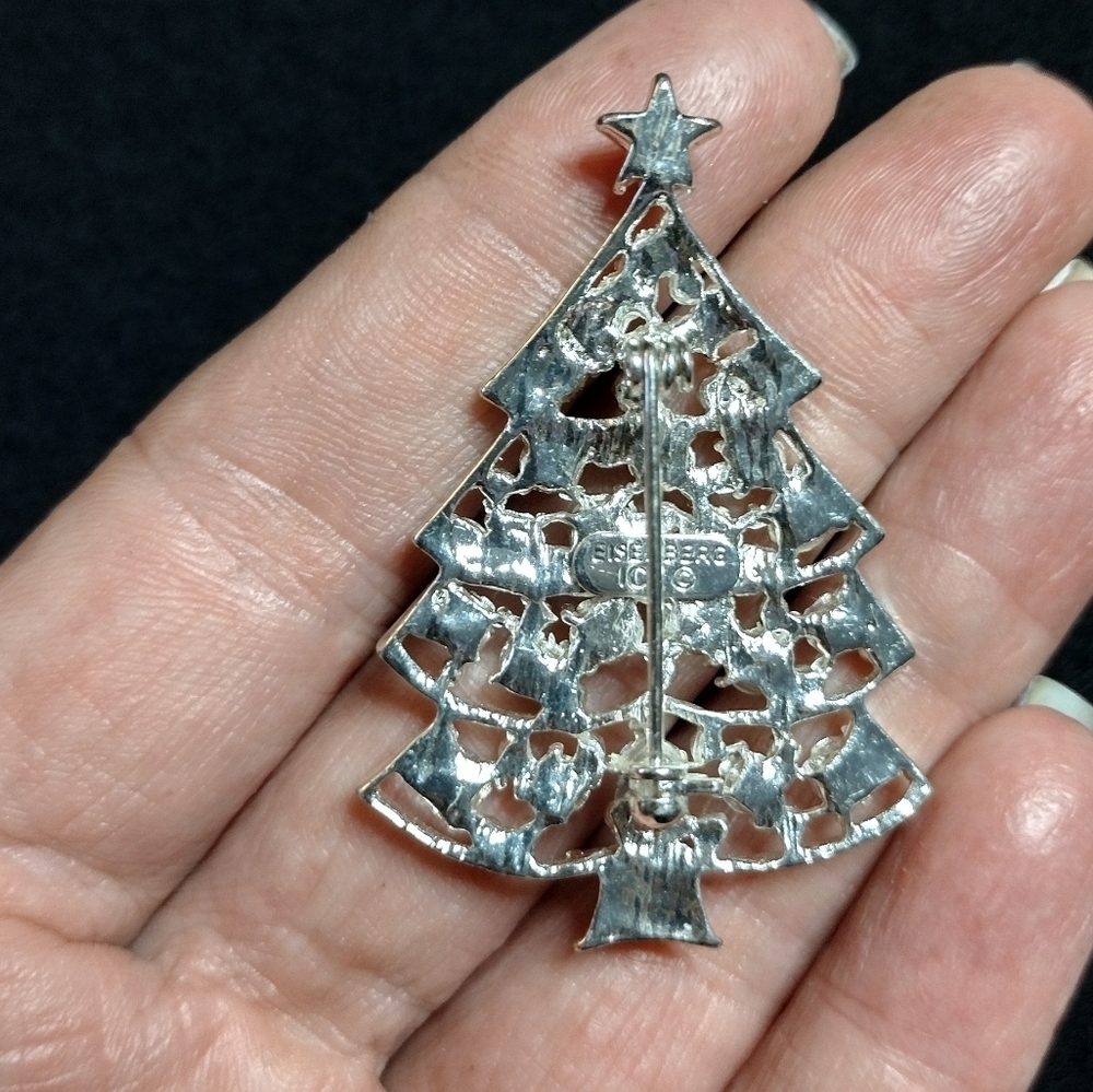 Eisenberg Ice Silver Christmas Tree Brooch with Multicolor Crystals - Picture 3 of 8